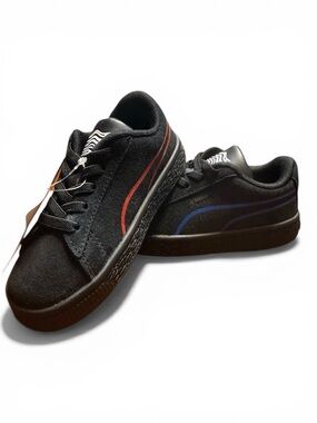 Puma Kids Black Sneakers with Red and Blue Stripes
